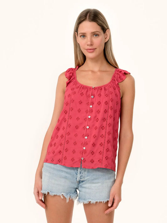 Eyelet Ruffle Scoop Neck Tank