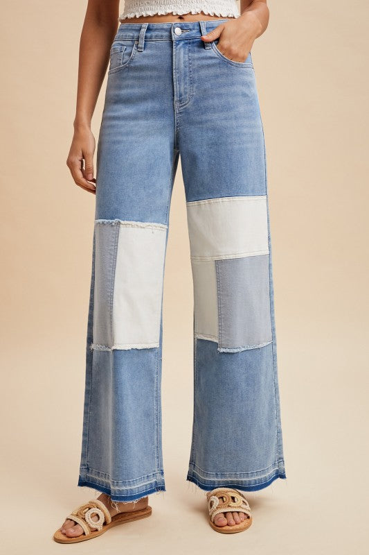 Medium Wash Patchwork Denim