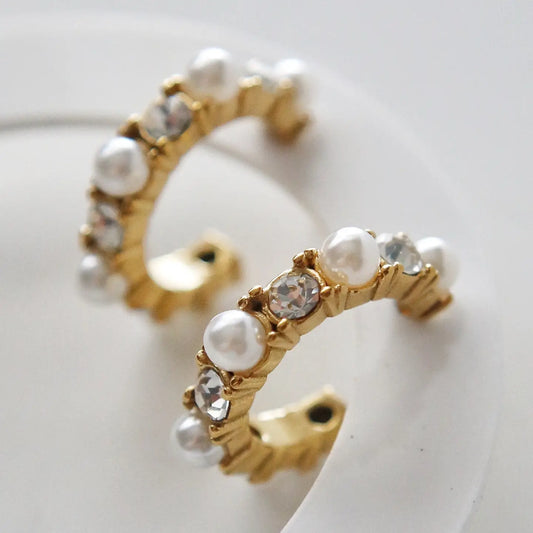 Pearl and Crystal Hoops