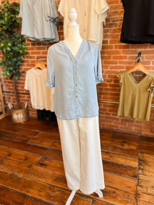 Denim Ruffle Sleeve Top