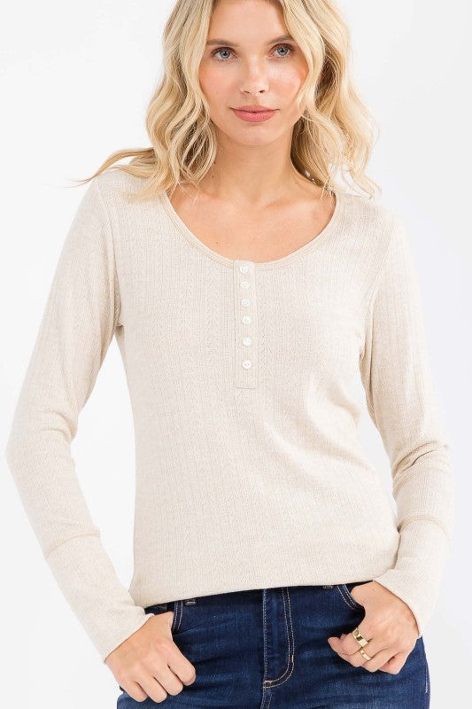 Ribbed Button Front Oatmeal Longsleeve