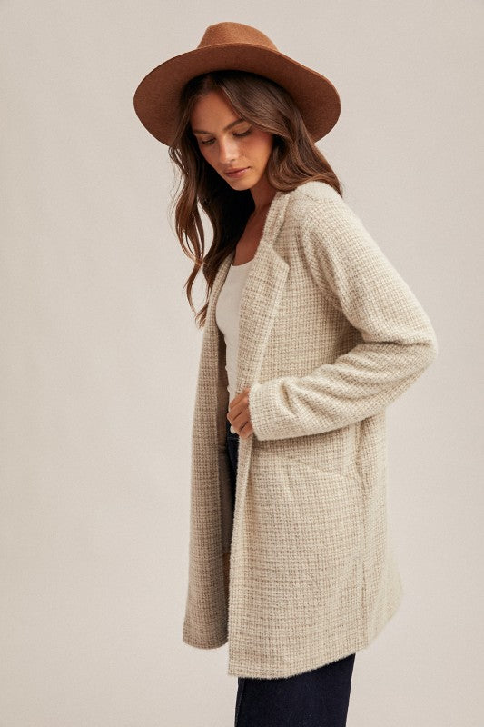 Brushed Houndstooth Taupe Coatigan