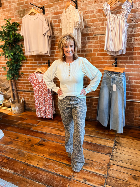 Leopard Flare High Rise Jeans