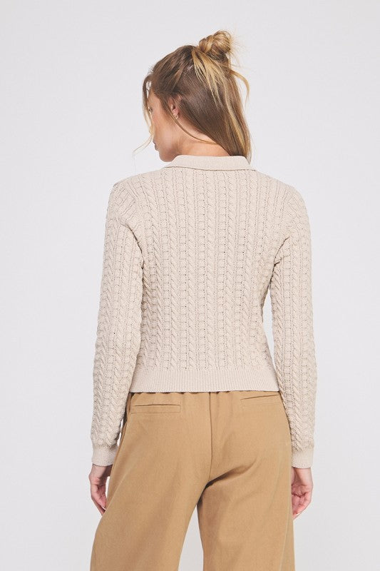 Cable Knit Collared Cardigan