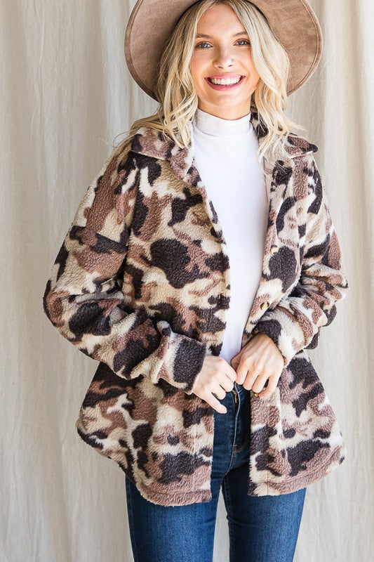 Camo Print Sherpa Jacket