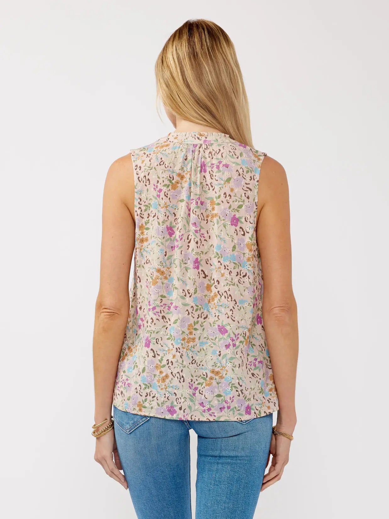Floral Rayon Eyelet Button Front Tank