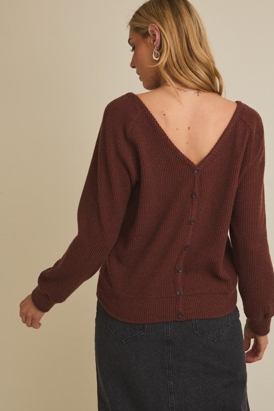 Button Down V Back Cardigan Top