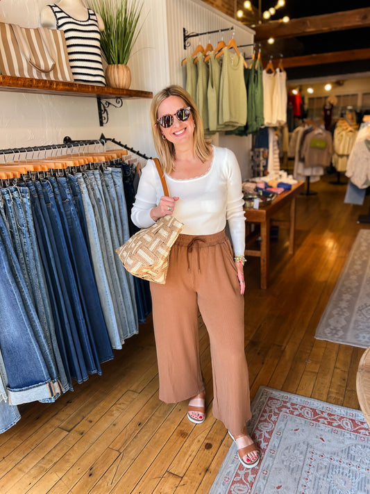 Ribbed Brown Elastic Pant