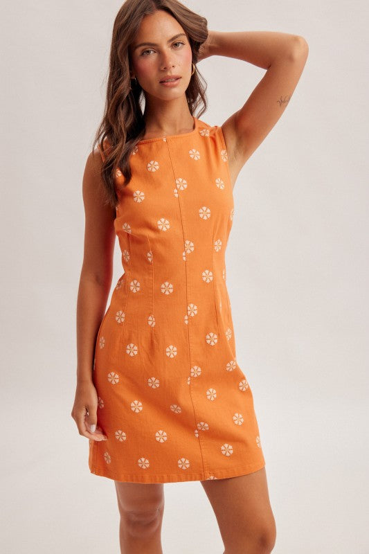 Floral Tangerine Stretchy Twill Dress