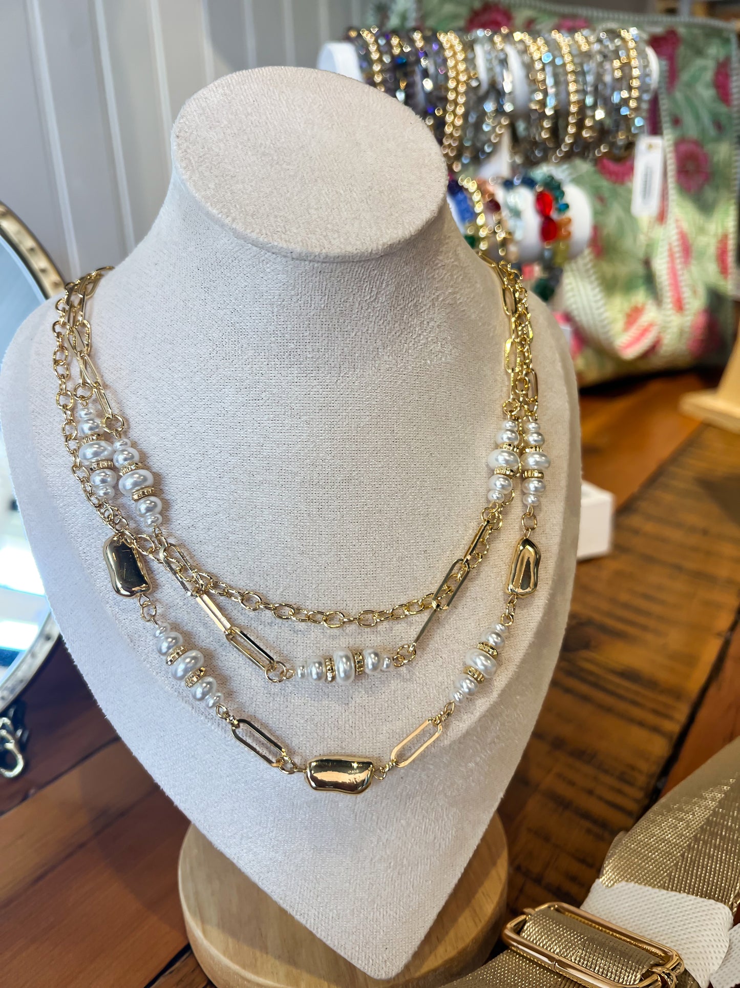 Gold and White Layered Necklace