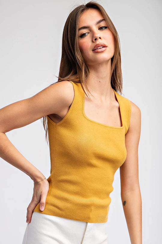 Square Neck Knit Top Mustard