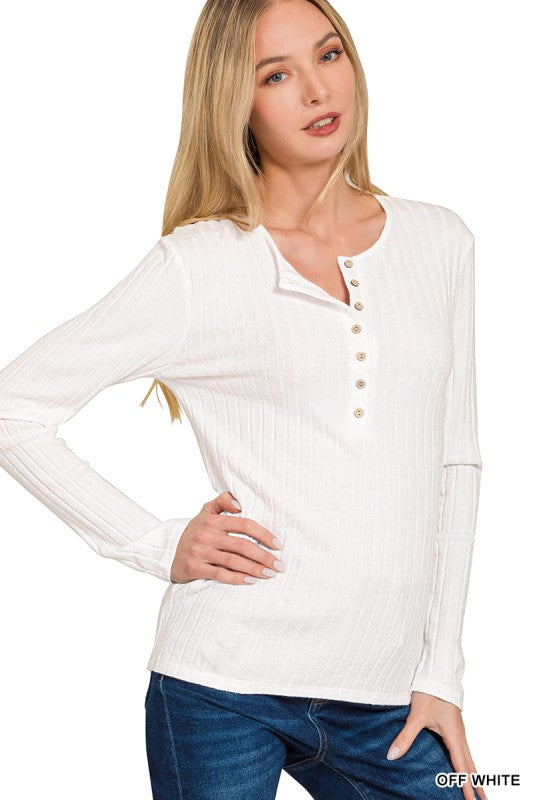 Ribbed Long Sleeve Button Down Top