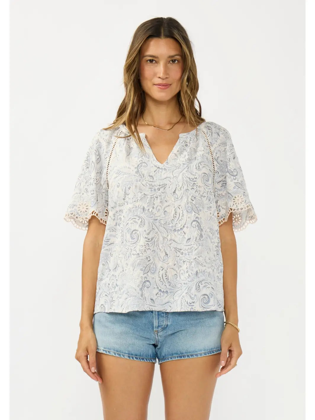 Embroidered Lace Trim Raglan Top