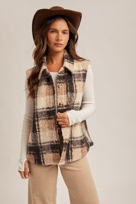 Button Down Plaid Vest