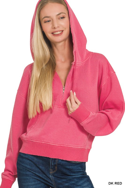 Fleece Dyed Half Zip Hoodie