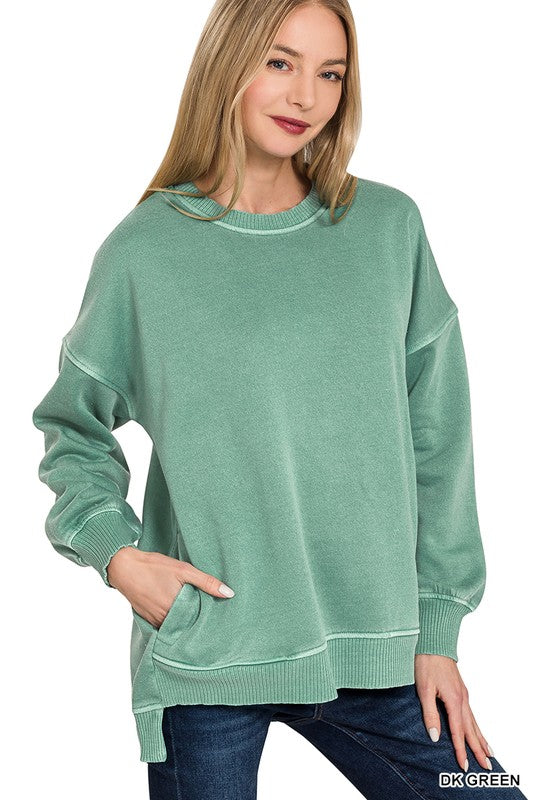 Hi Lo Fleece Pocket Sweatshirt Pigment Dyed