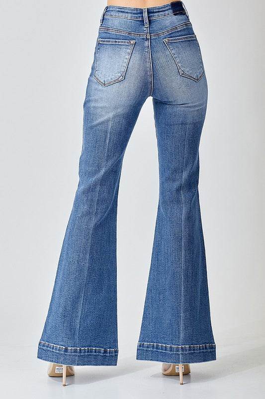 High Rise Flare Patch Pocket Jeans