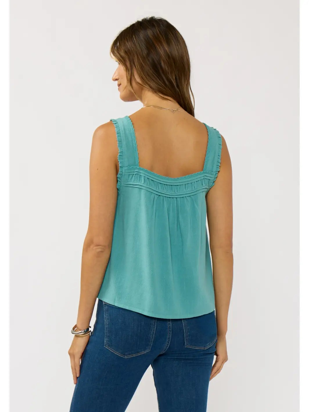Teal Lace Trim Square Neck Top