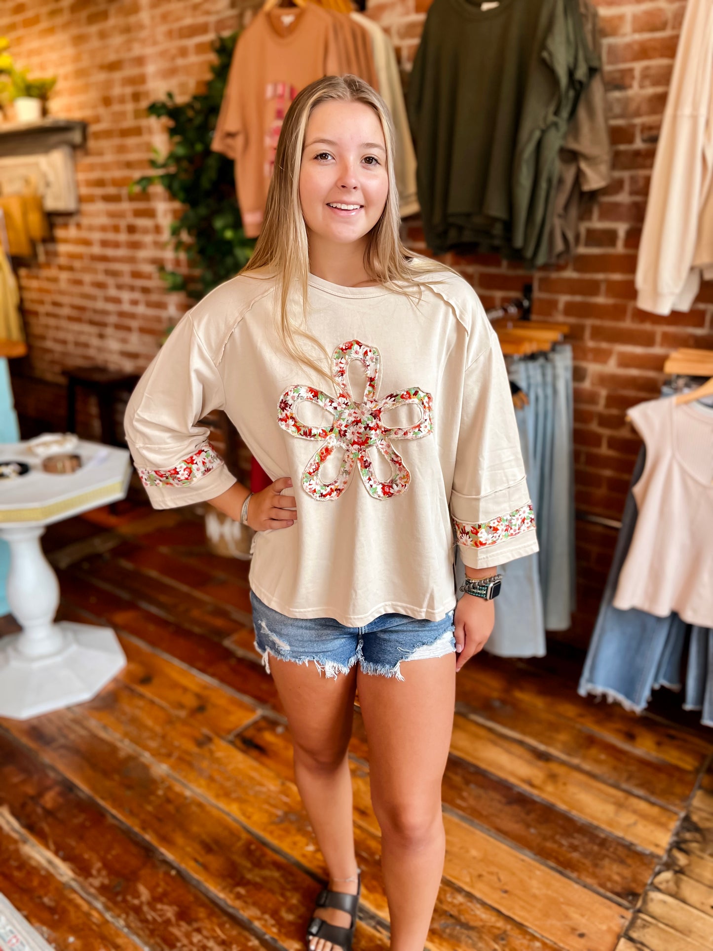 Cream Floral Mineral Top