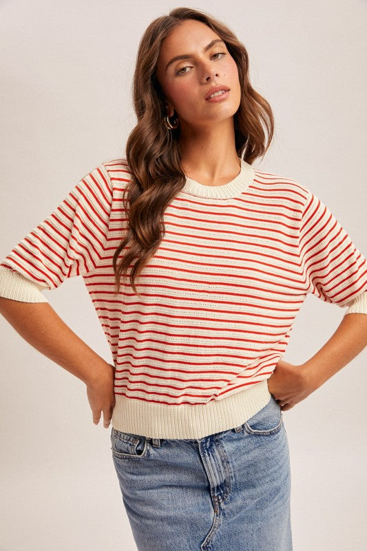Red and cream stripe sweater