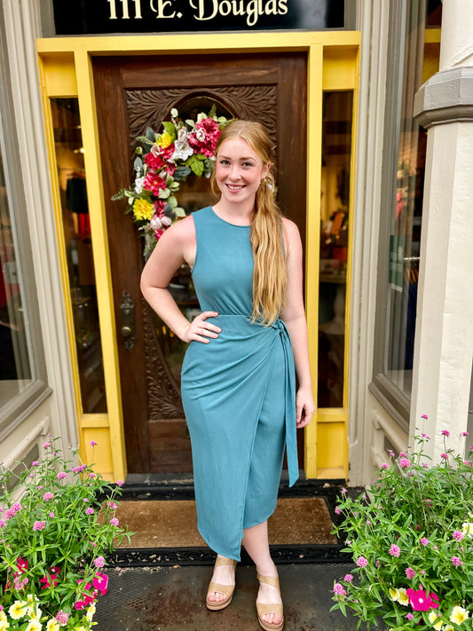 Teal Knit Tie Side Maxi