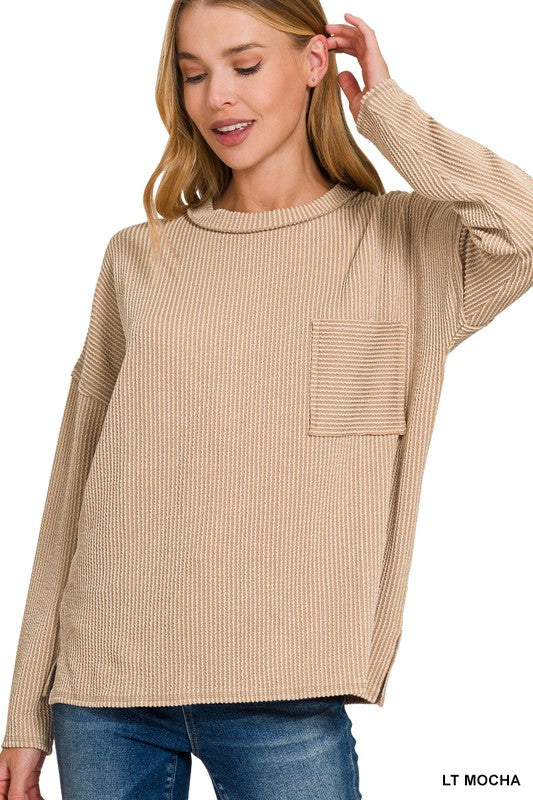 Raised Ribbed Long Sleeve Drop Shoulder Top (More Colors)