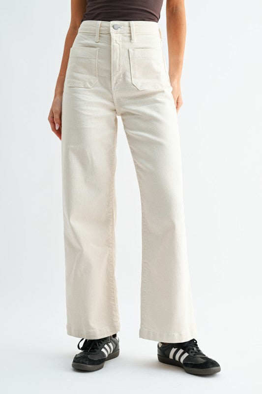 Cream Patch Pocket Wide Leg