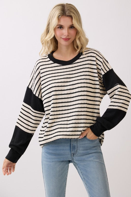 Black Striped Drop Shoulder