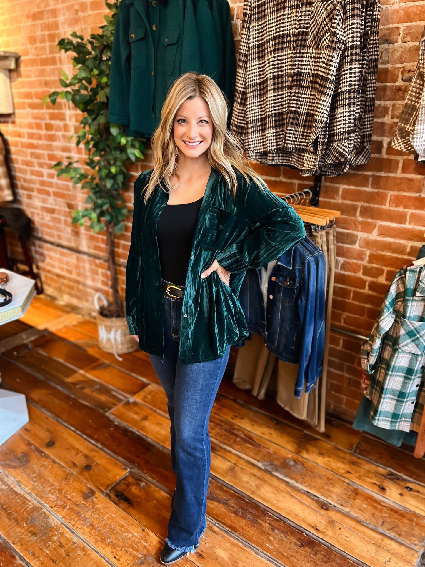 Velvet Button Down Top