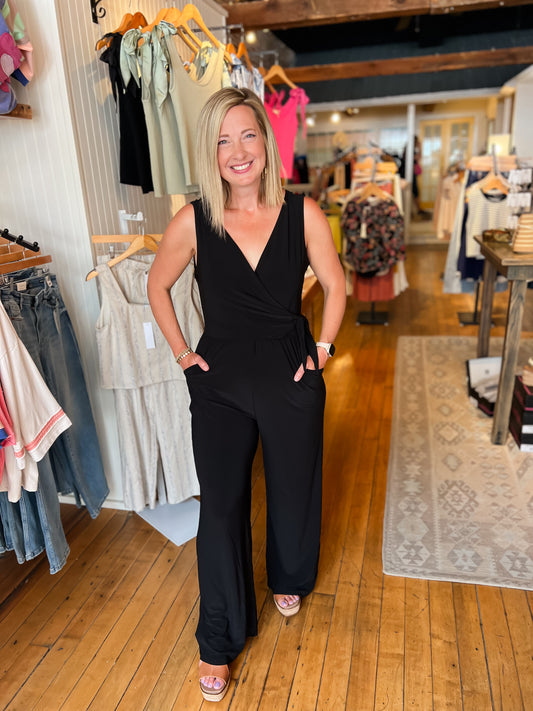 Black Wrap Tie Jumpsuit