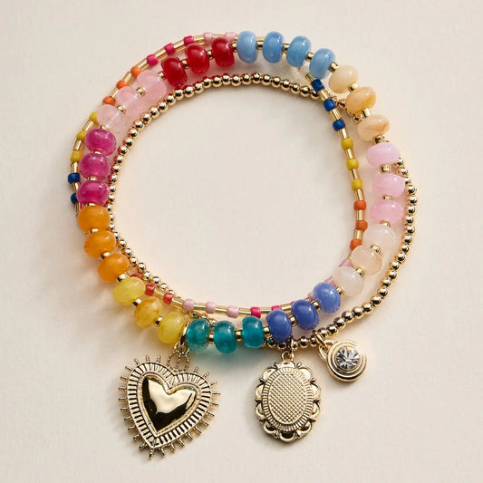 Beaded Heart Charm Stretch Bracelets