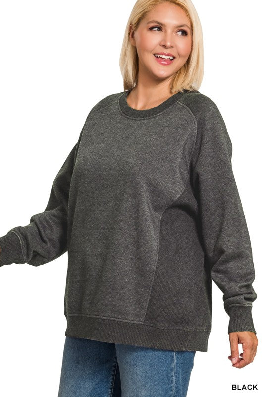 Plus Acid Washed Side Ribbed Sweatshirt