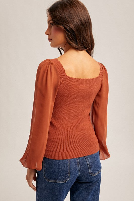 Rust Scalloped Edge Sweater Tops