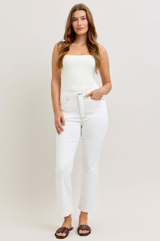 Judy blue white crop brown stitch