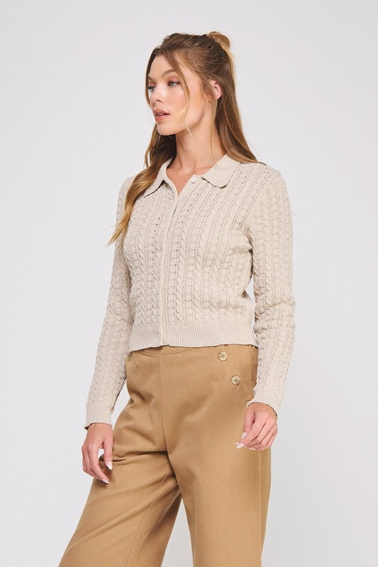Cable Knit Collared Cardigan