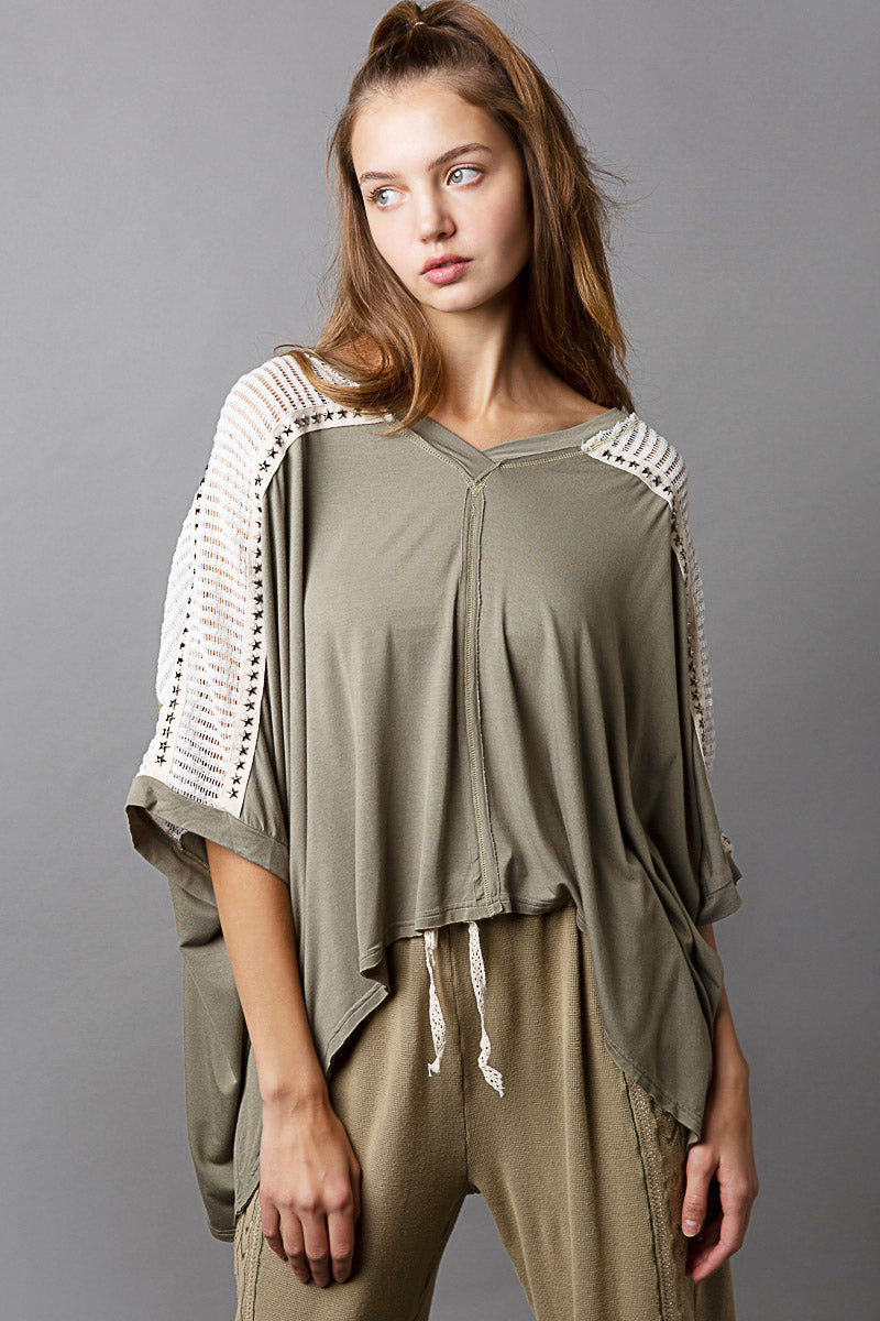 Star Studded Flowy Olive Tee