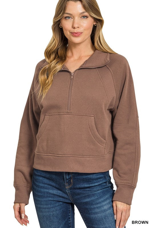 Kangaroo Pocket Waist Length Fleece Sweatshirt