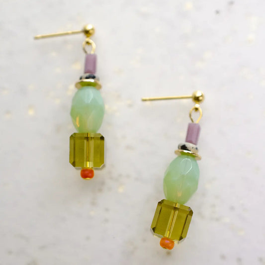 Green and Purple Beaded Earrings