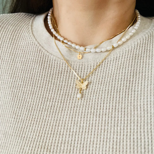 Butterfly Pearl Charm Necklace