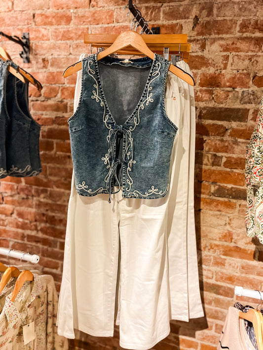 Embroidered Denim Vest