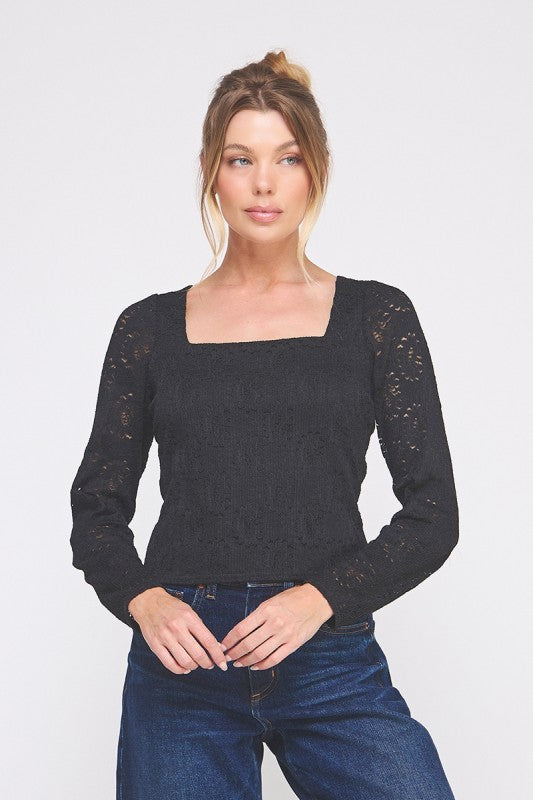 Embroidered Square Neck Lace Top