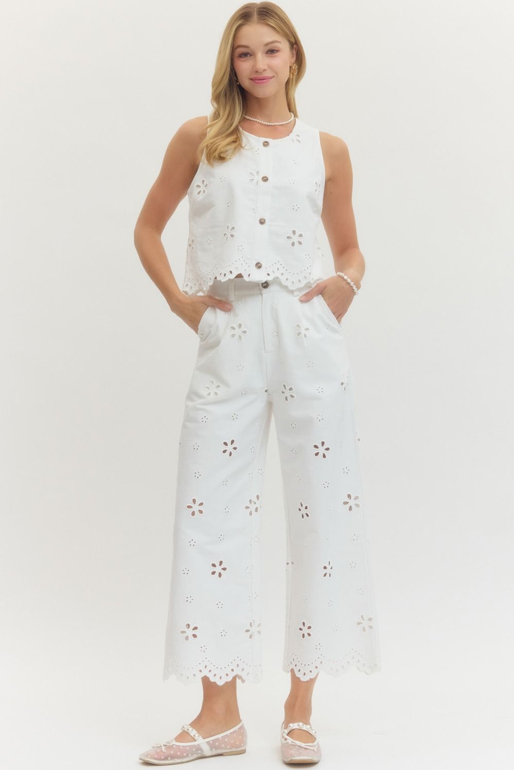 Eyelet Scalloped Pants