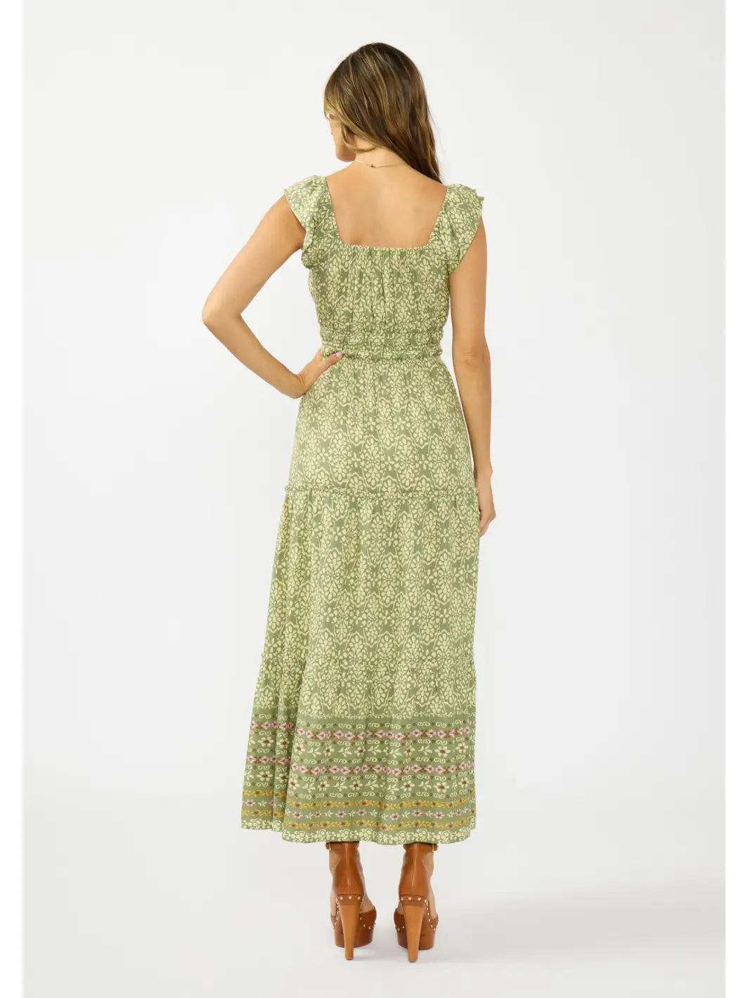 Olive Green Boho Print Maxi Dress