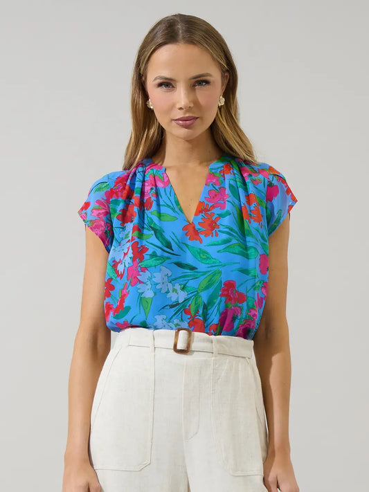 Blue/Pink Combo Floral Blouse