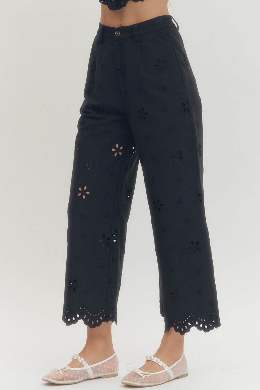 Eyelet Scalloped Pants