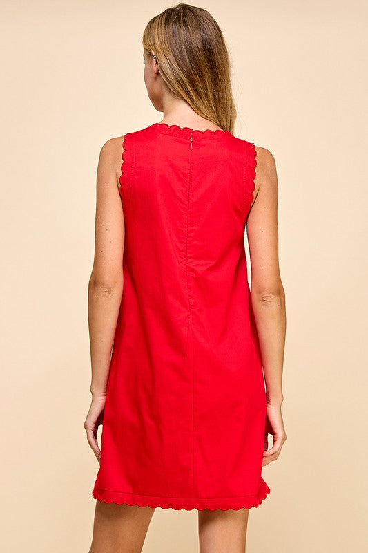 Red Scalloped Shift Dress