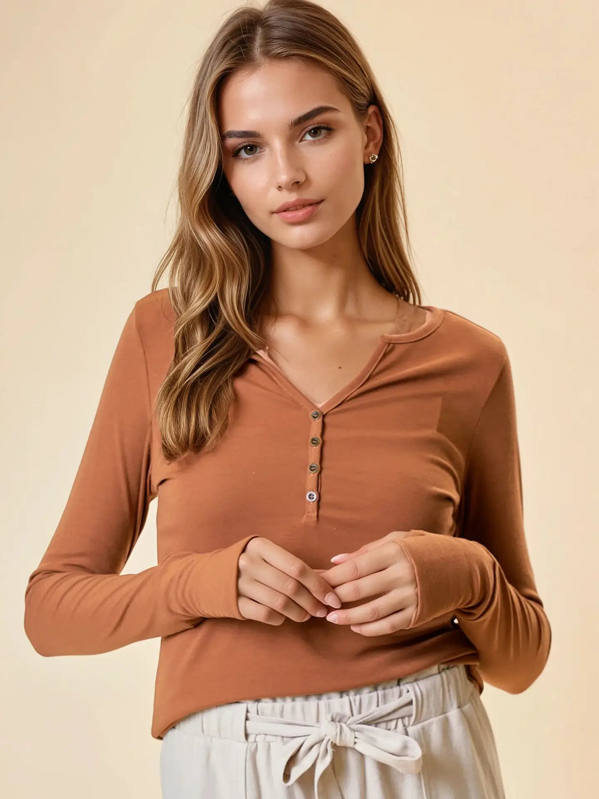 Henley Honey Brown Top