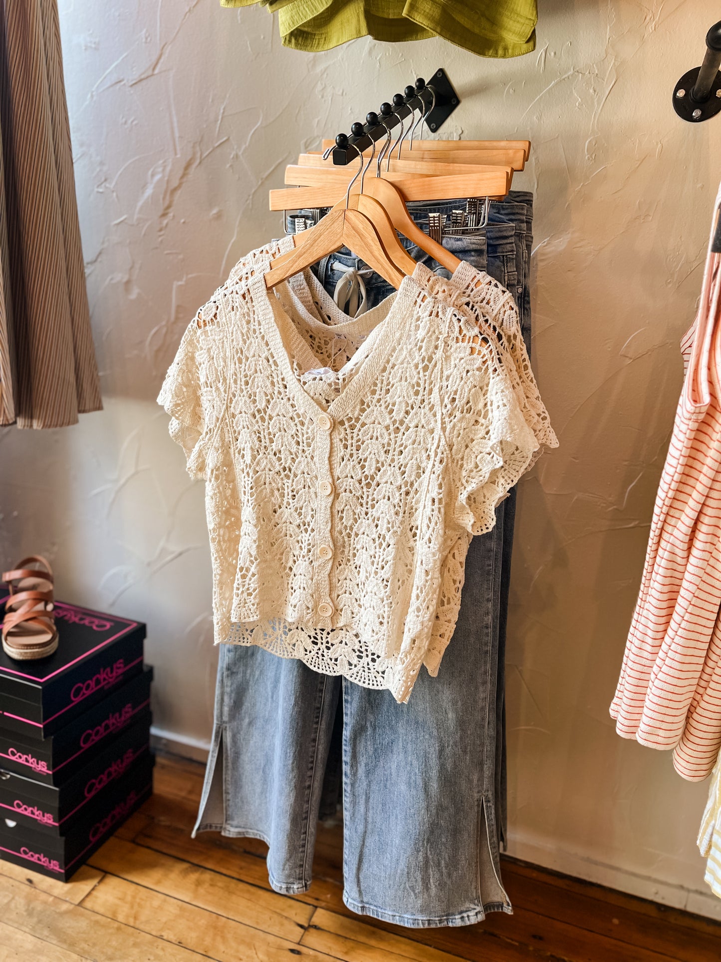 Crochet Short Sleeve Button Down