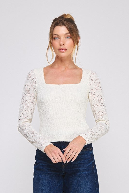 Embroidered Square Neck Lace Top