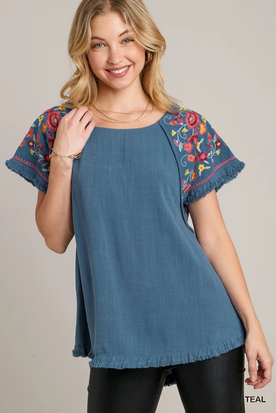 Embroidered Sleeve Top